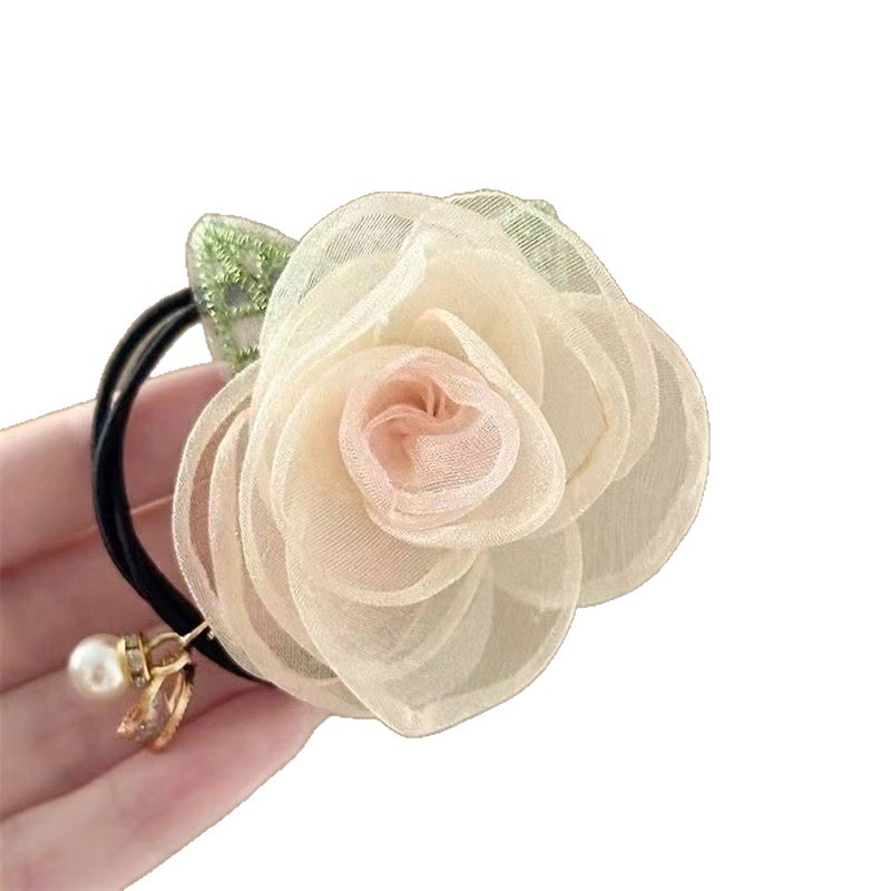 Mesh rose hair tie, fresh flower headwear, hair tie, side braid, hair clip, hair tie, high appearance level, hair accessory detail image 8
