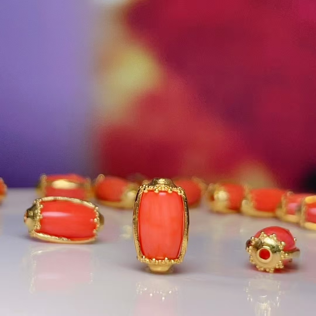 diy coral-like bucket bead straight-hole accessories, crystal accessories, traditional sand gold accessories, copper-plated real gold with high color retention