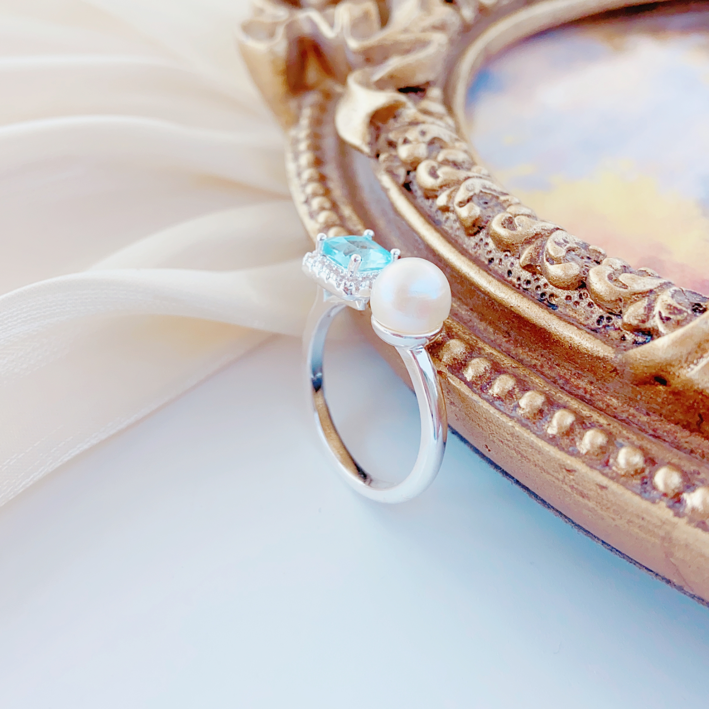 A pink and sweet pearl ring with a female Internet celebrity style, a single-ring fashionable and sweet style, and a unique and trendy decoration ring Item Picture