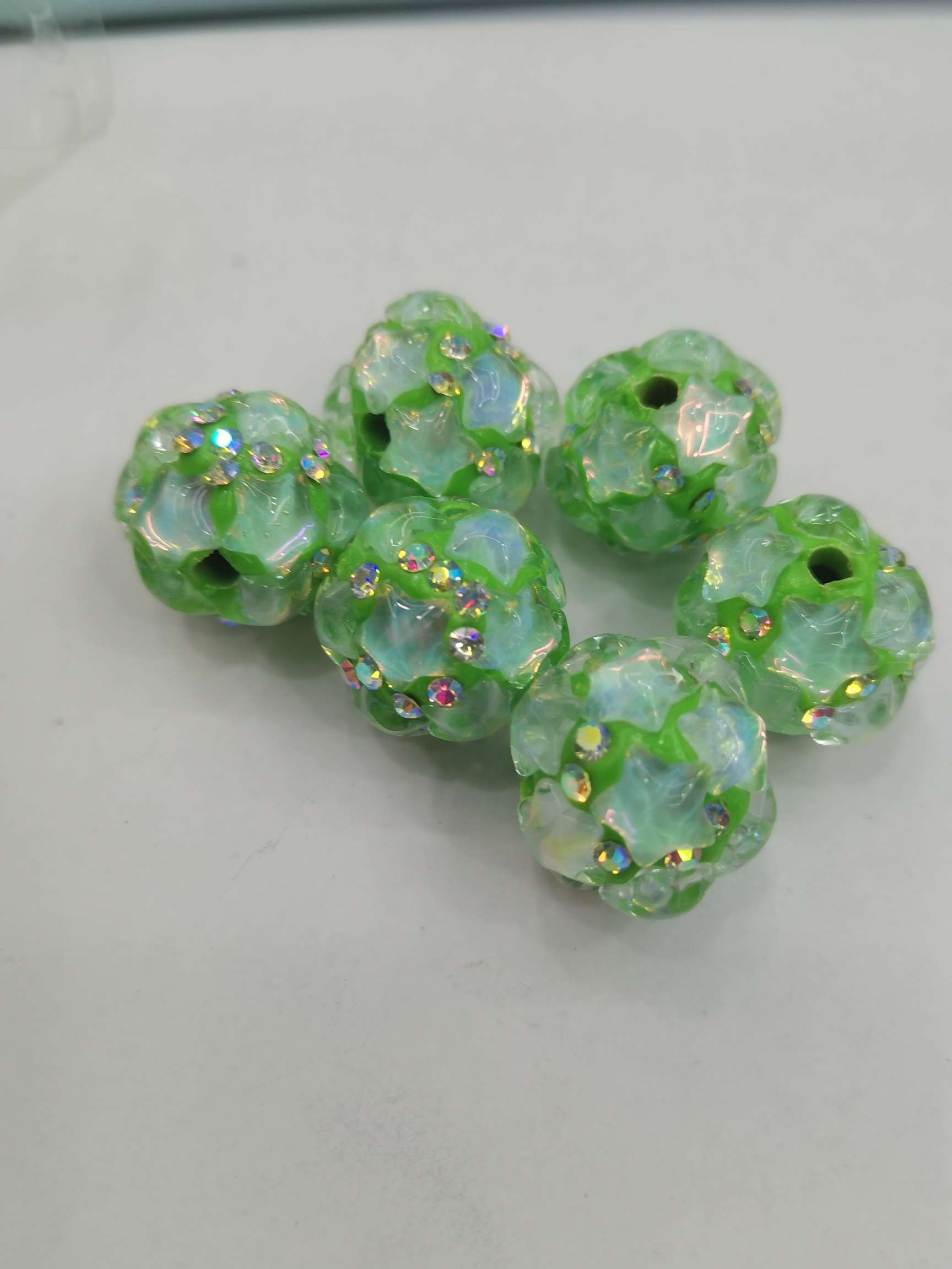 16N light green Mocha stone glass beads with straight holes Item Picture