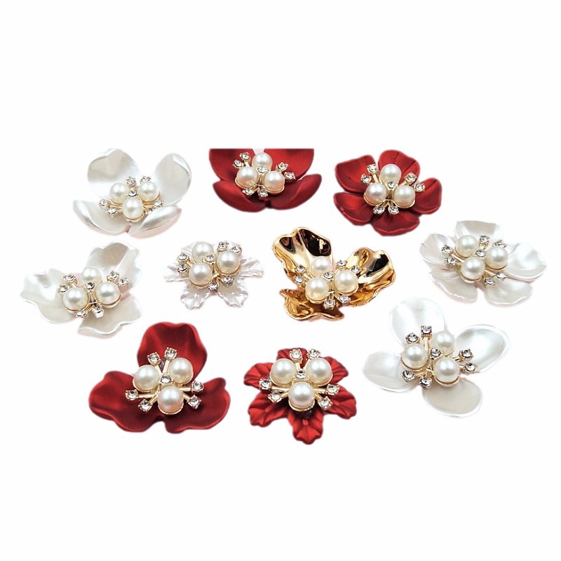 Handmade diy ancient costume bride folding fan plastic imitation pearl flower three-dimensional flower pearl inlaid diamond jewelry accessories detail image 16