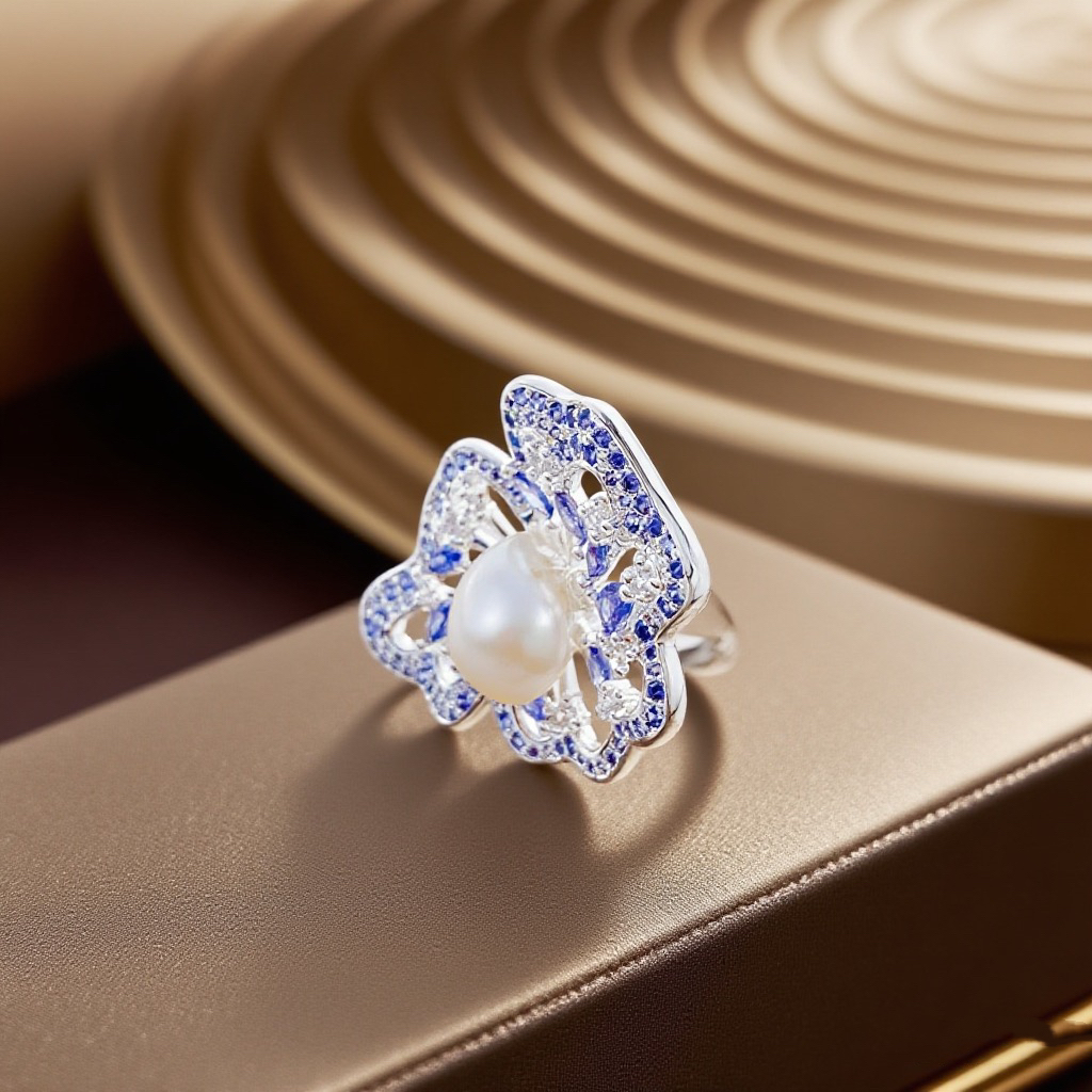 A pink and sweet pearl ring with a female Internet celebrity style, a fashionable and sweet style, and a unique and trendy decoration ring, suitable for daily wear Item Picture