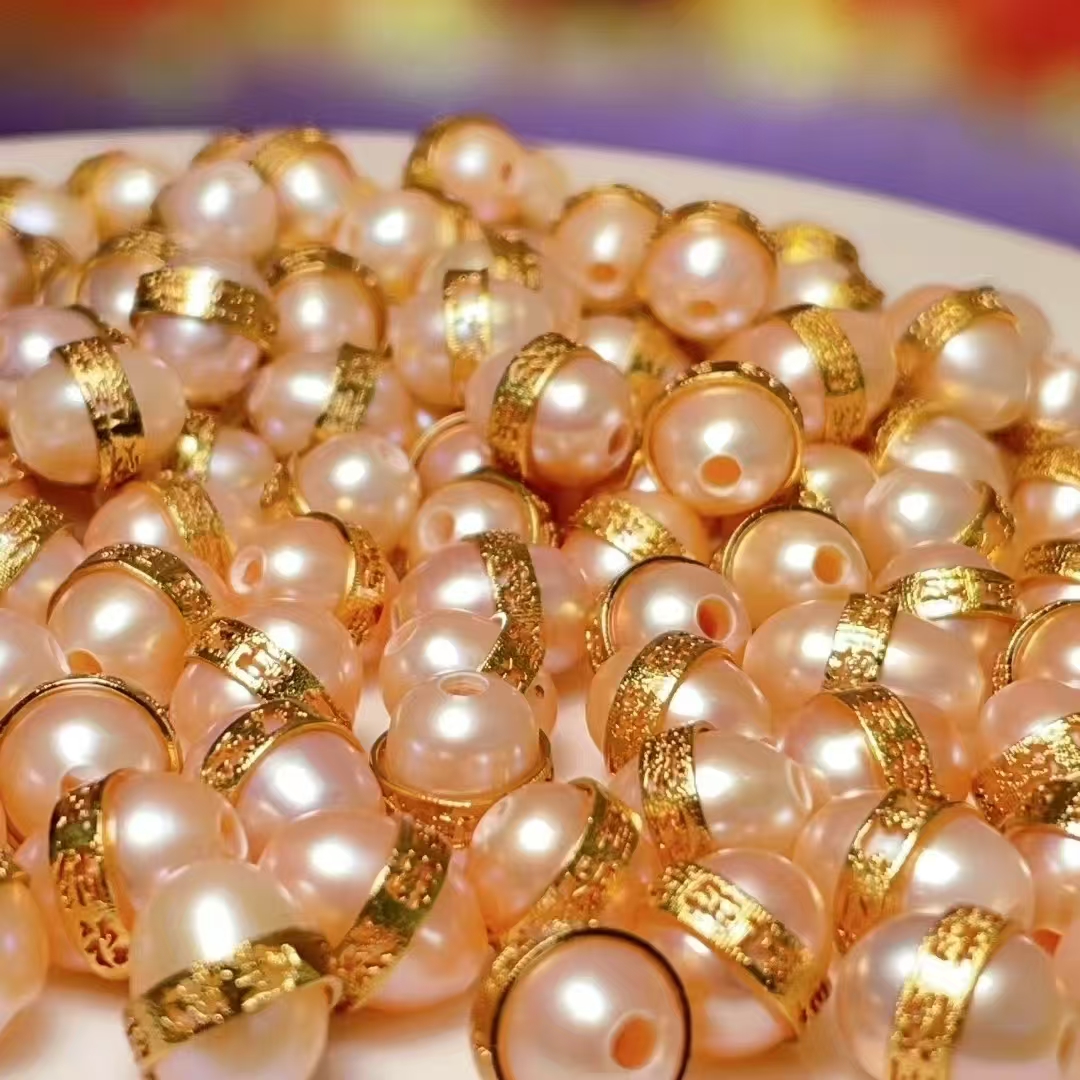 Natural champagne-colored pearl for wealth and good fortune diy jewelry accessories, crystal accessories, traditional sand gold accessories, copper-plated real gold, high color retention Specification image