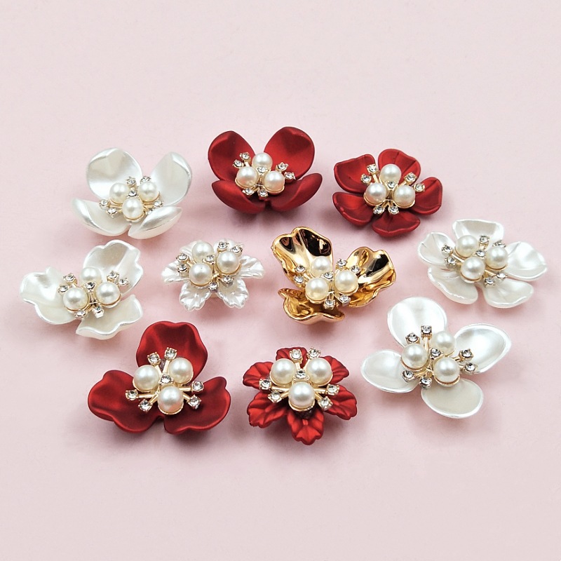 Handmade diy ancient costume bride folding fan plastic imitation pearl flower three-dimensional flower pearl inlaid diamond jewelry accessories