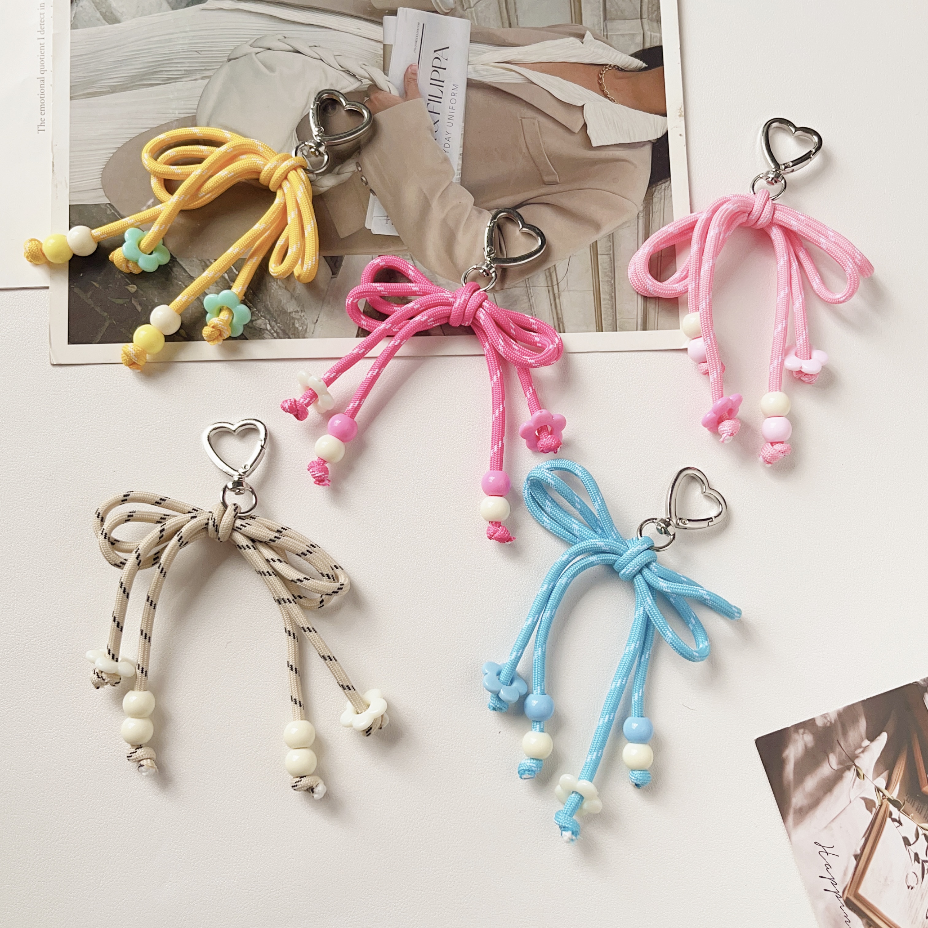 新款彩色手工编织蝴蝶结钥匙扣挂绳学生相机可爱情侣背包挂饰绳子