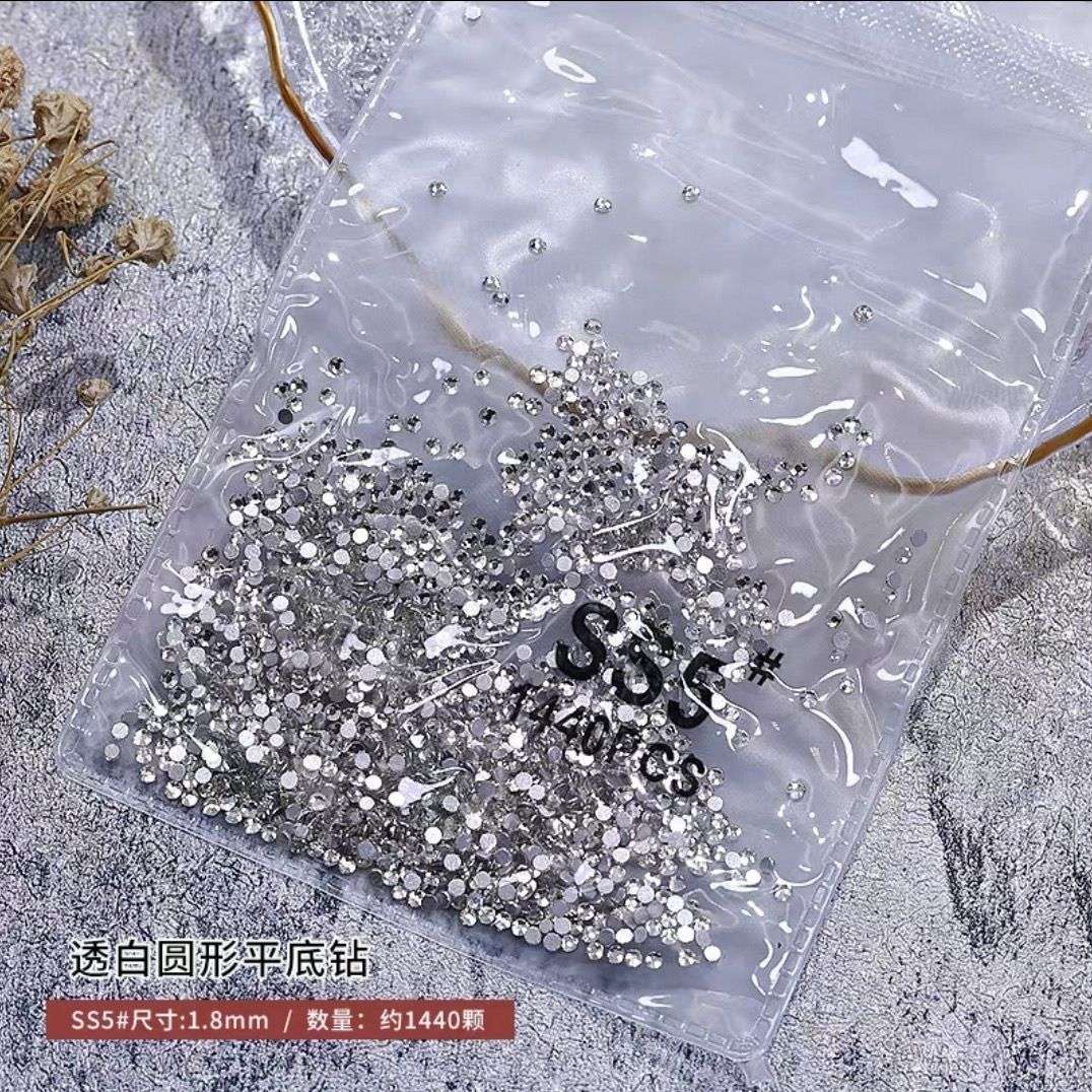 Flat-bottomed small round diamond nail art, white transparent glass handcrafted rhinestone diy diamond jewelry ss3 wearable armor detail image 3