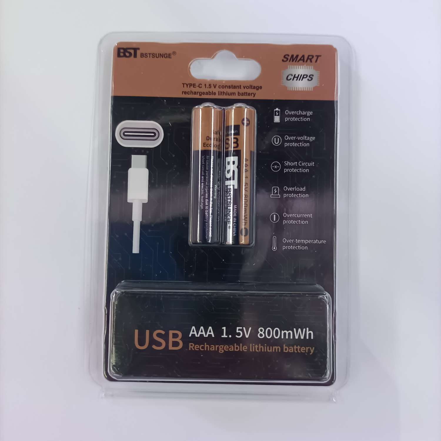 USB  AAA  1.5V充电电池，可以反复充电1000次以上。锂电池。详情图2