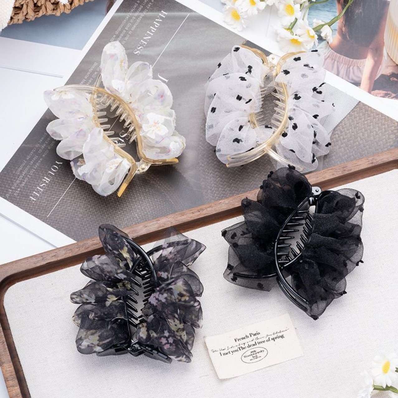 Spring 2025 new pleated and stylish, versatile mesh style, simple and elegant bun grab clip, fashionable and versatile hair clip wholesale detail image 2
