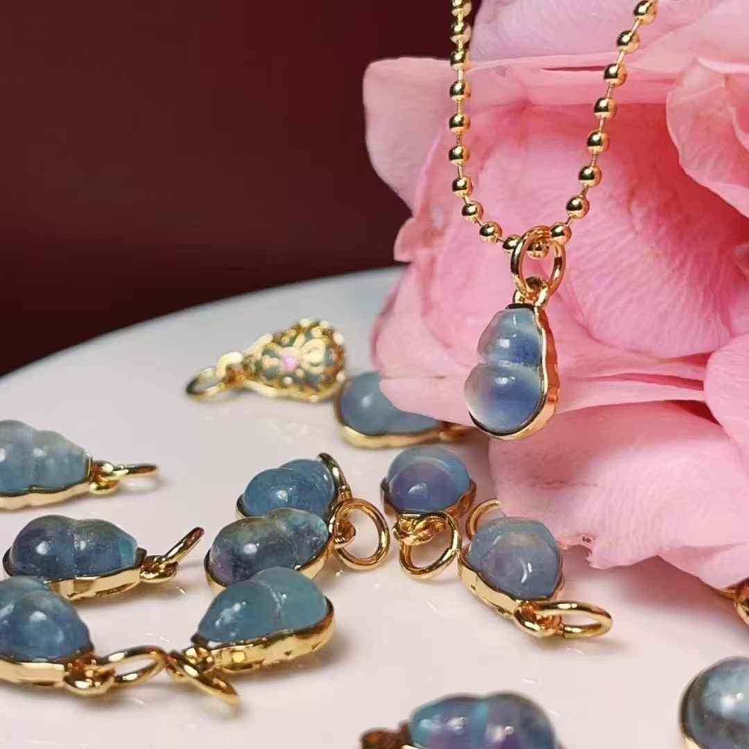 Aquamarine gourd drip slip diy jewelry accessories, crystal accessories, traditional sand gold accessories, copper-plated real gold, high color retention Specification image