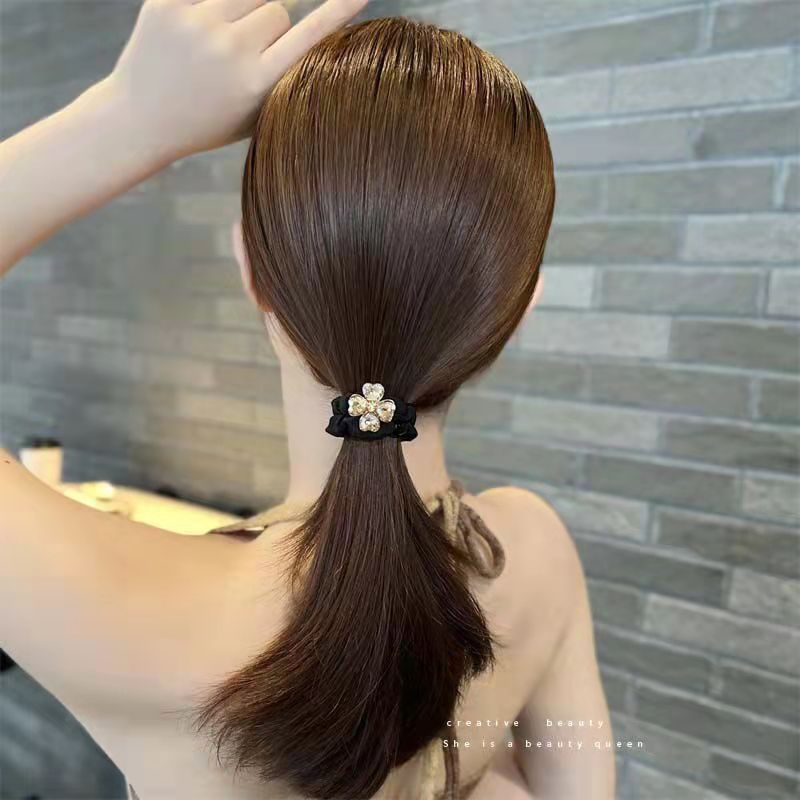 Korean version water diamond large intestinal hair band, elegant thick hair tie, hair accessory, bow, rubber band, geometric headwear, adult ponytail hair tie detail image 5