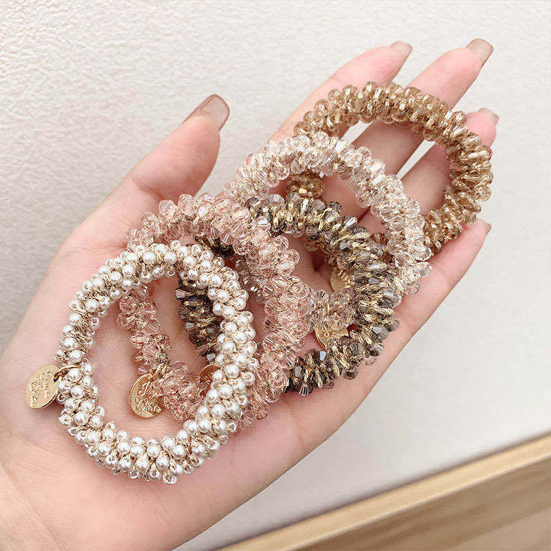 Korean retro pearl headband, simple and elegant, dual-purpose bracelet, popular rubber band for tying hair, crystal hair band, sweet headwear, hair band, ladies' patchwork Korean version detail image 7