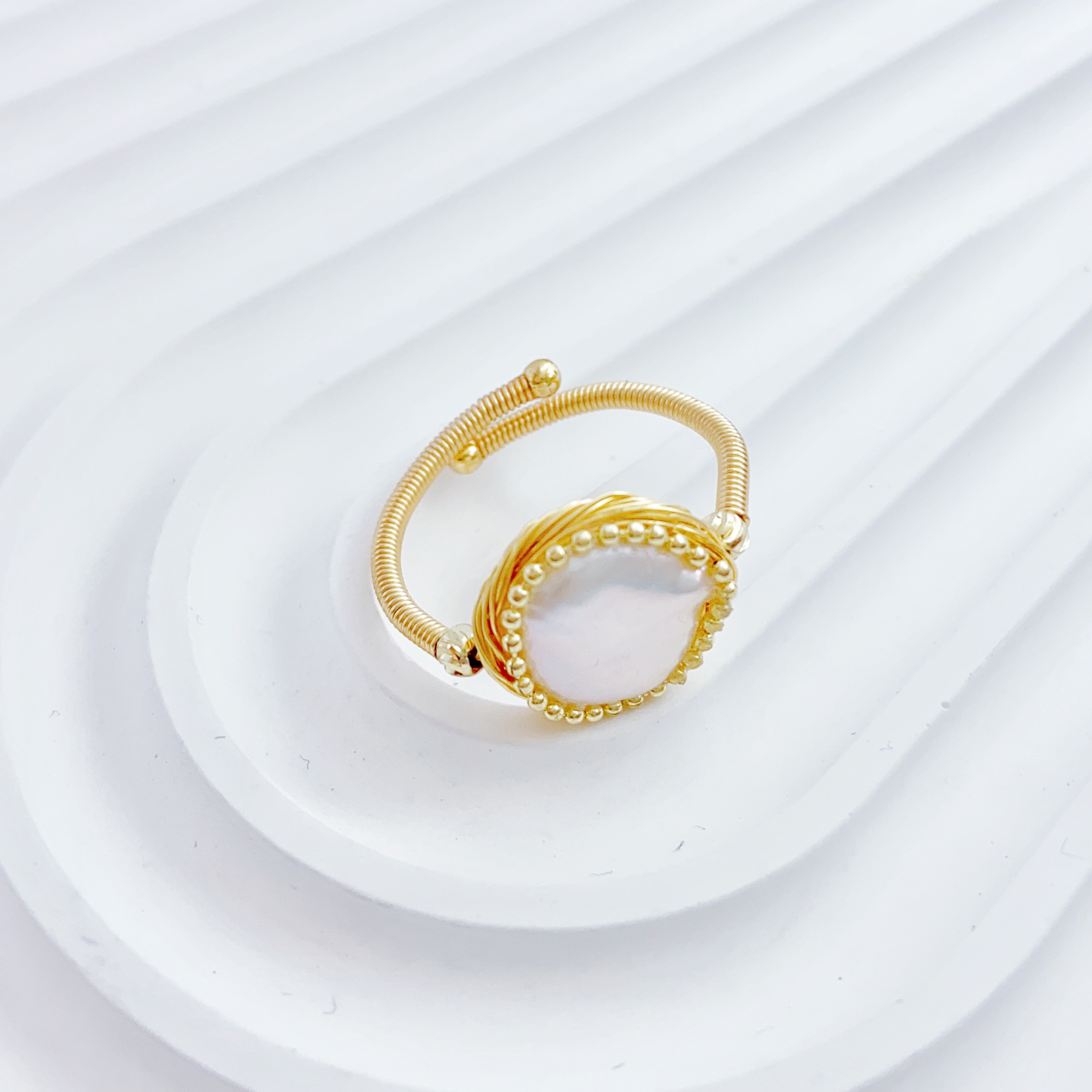 Freshwater pearl ring, pink sweet pearl, female Internet celebrity style, single-ring fashionable sweet style, individual trendy decoration ring