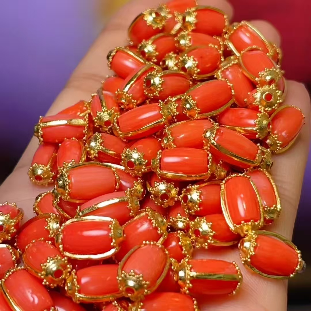 diy coral-like bucket bead straight-hole accessories, crystal accessories, traditional sand gold accessories, copper-plated real gold with high color retention Specification image