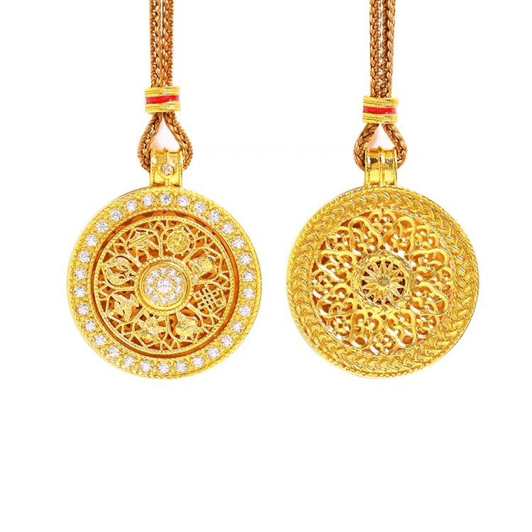 布艺古法锆石项链女士沙金饰品时尚个性项饰百搭简约女款首饰品18k金旋转罗盘饰品地摊展销会货源批发详情图5