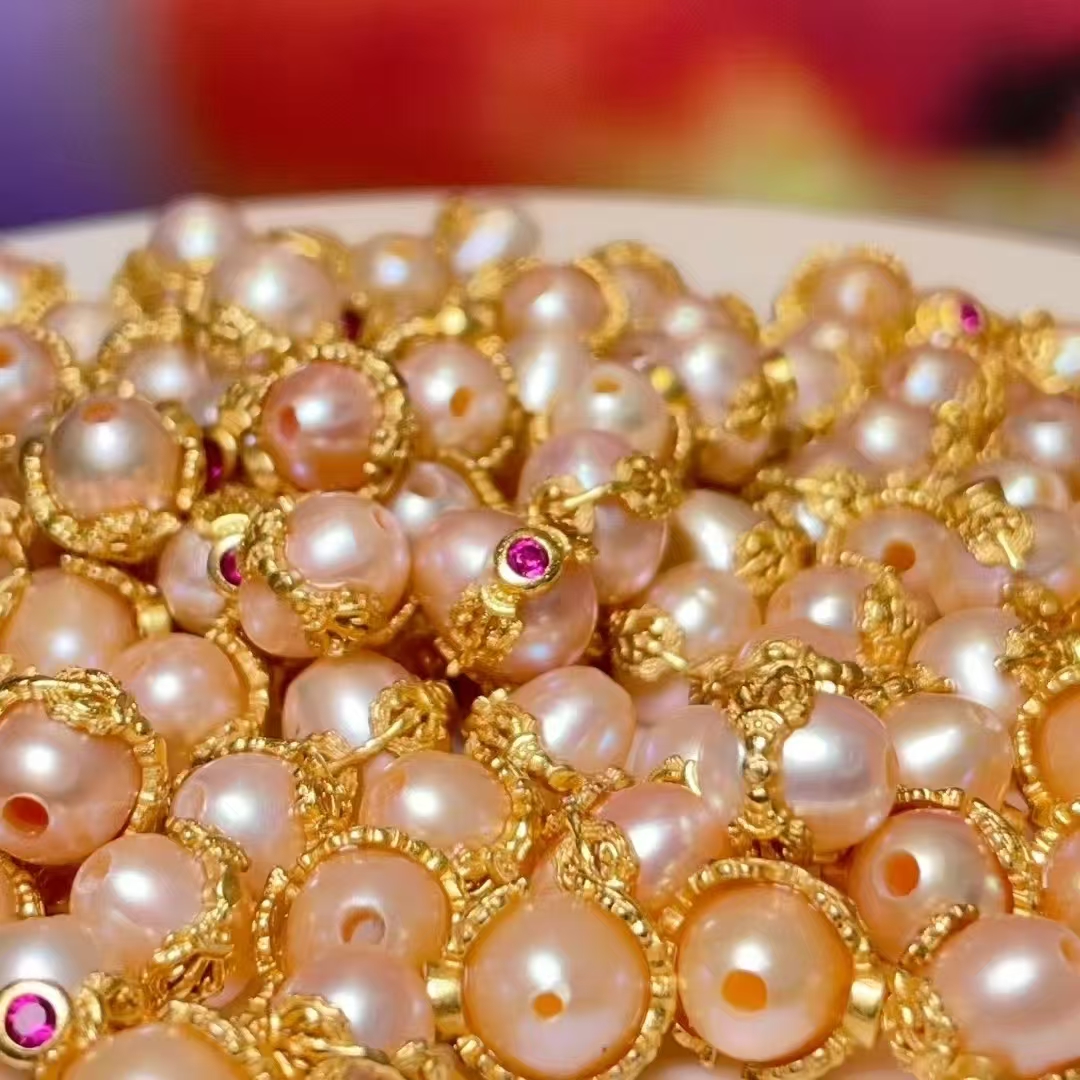 Gold pestle pearl straight hole diy jewelry accessories, crystal accessories, ancient method sand gold accessories, copper plated with real gold, high color retention details Picture