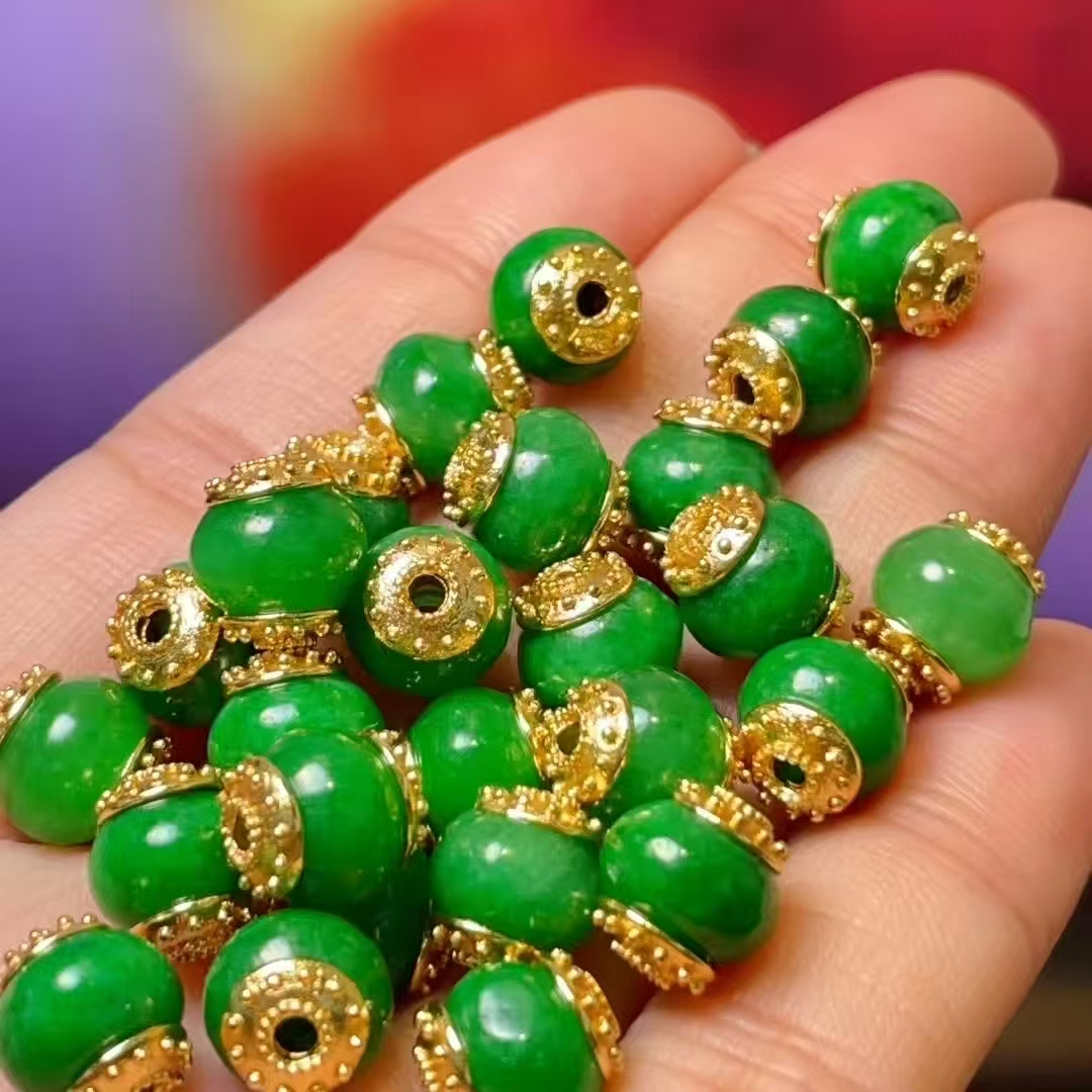 Dry green jade Road Pass diy jewelry accessories, crystal accessories, traditional sand gold accessories, copper-plated real gold, high color retention details Picture