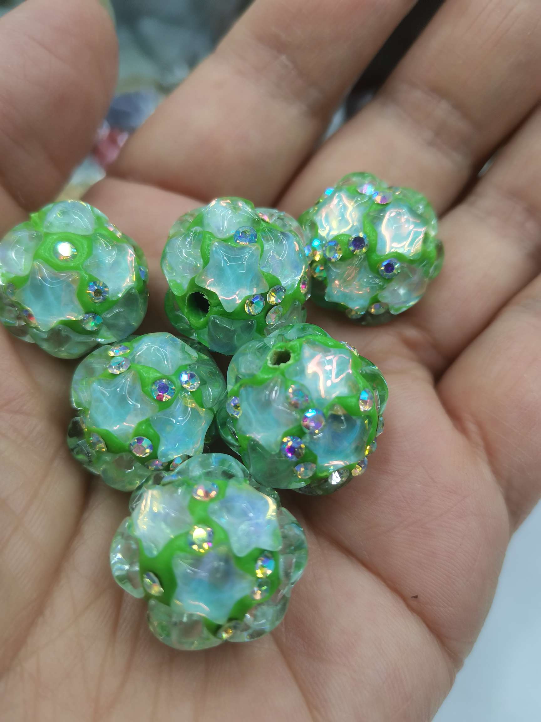 16N light green Mocha stone glass beads with straight holes detail image 4
