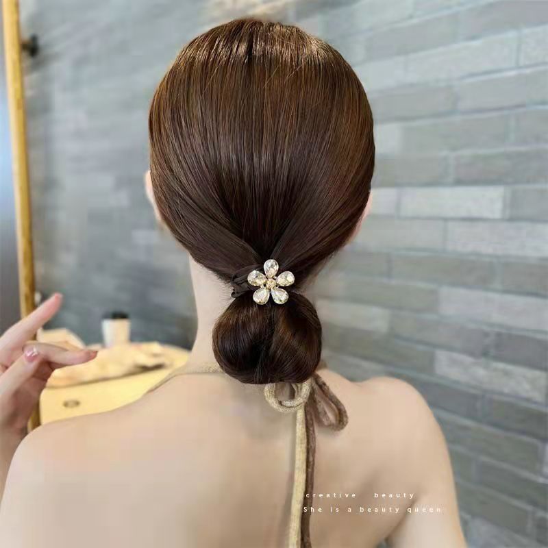Korean version water diamond large intestinal hair band, elegant thick hair tie, hair accessory, bow, rubber band, geometric headwear, adult ponytail hair tie detail image 8