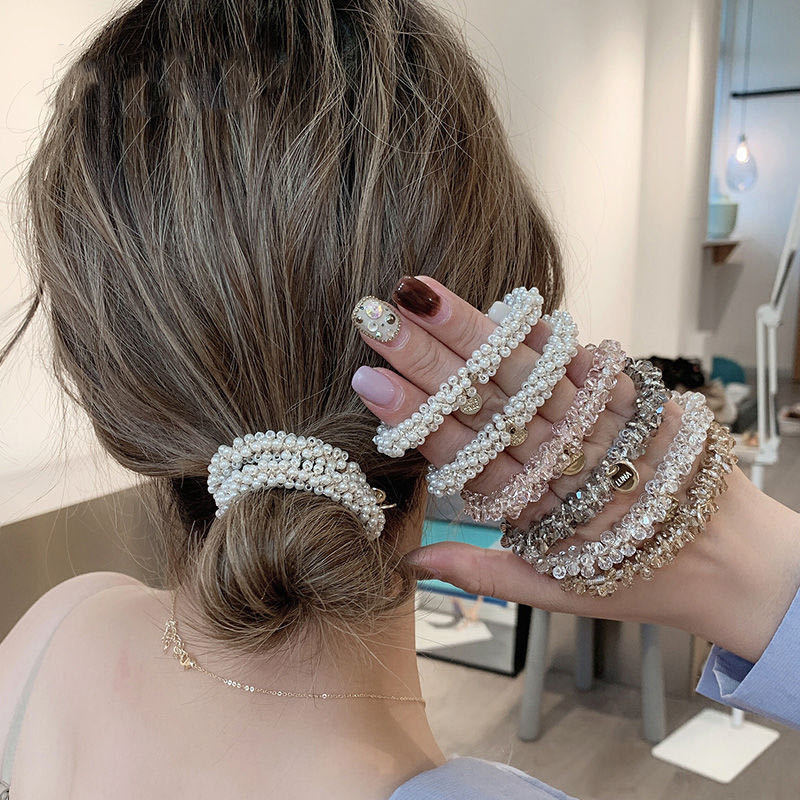 Korean retro pearl headband, simple and elegant, dual-purpose bracelet, popular rubber band for tying hair, crystal hair band, sweet headwear, hair band, ladies' patchwork Korean version Specification image
