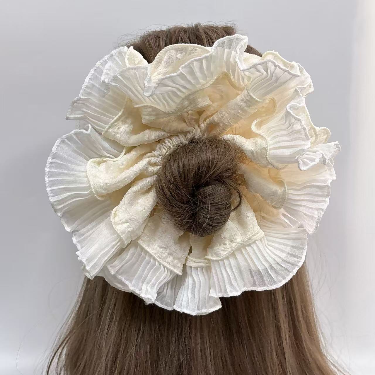 Super plump ~ Retro and elegant pleated chiffon lace, large intestine ring, hair ring, French style, high-end feel, fabric French style detail image 6