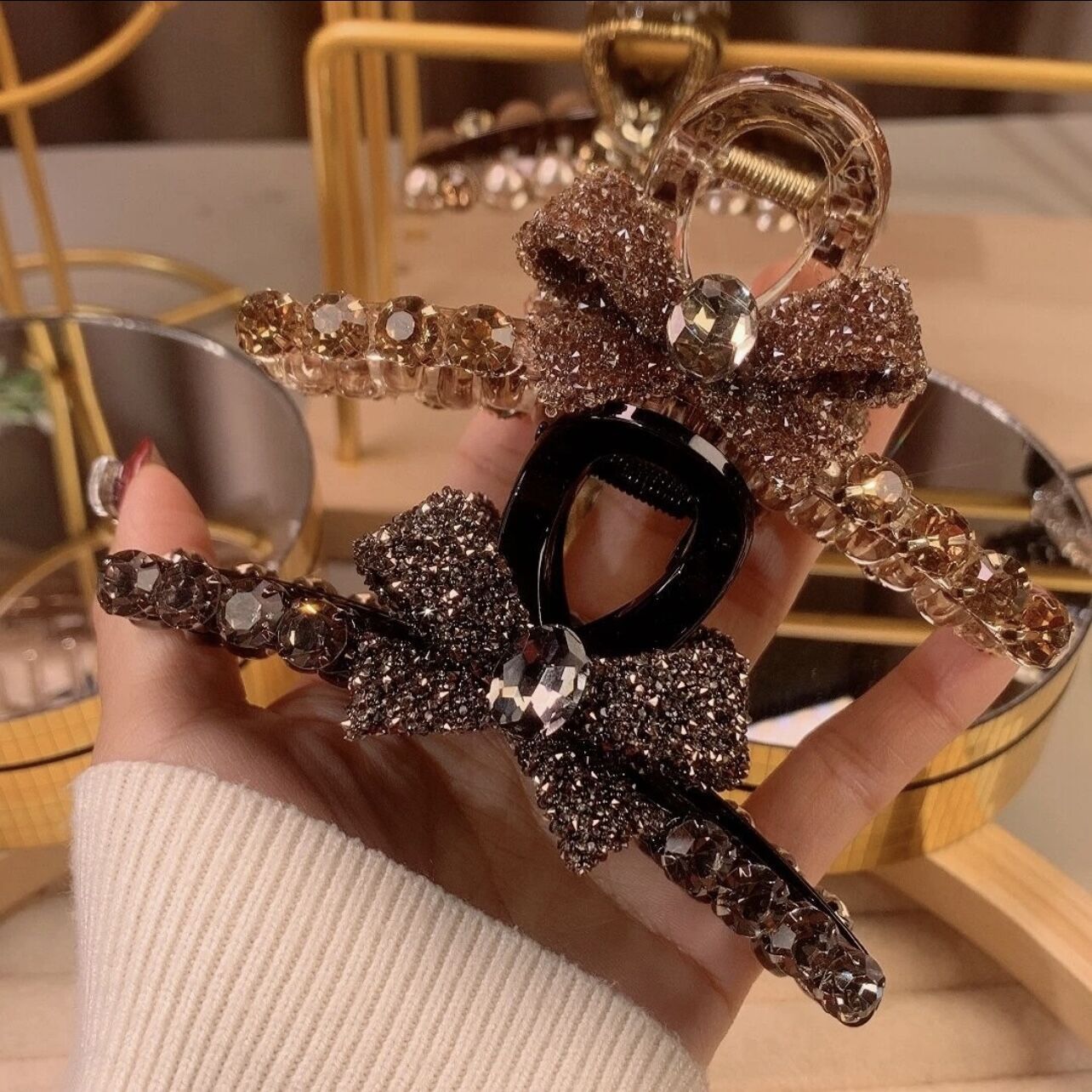 Bowknot rhinestone high-end updo hair clip, new light luxury style clip headwear, hair clip, hair clamp