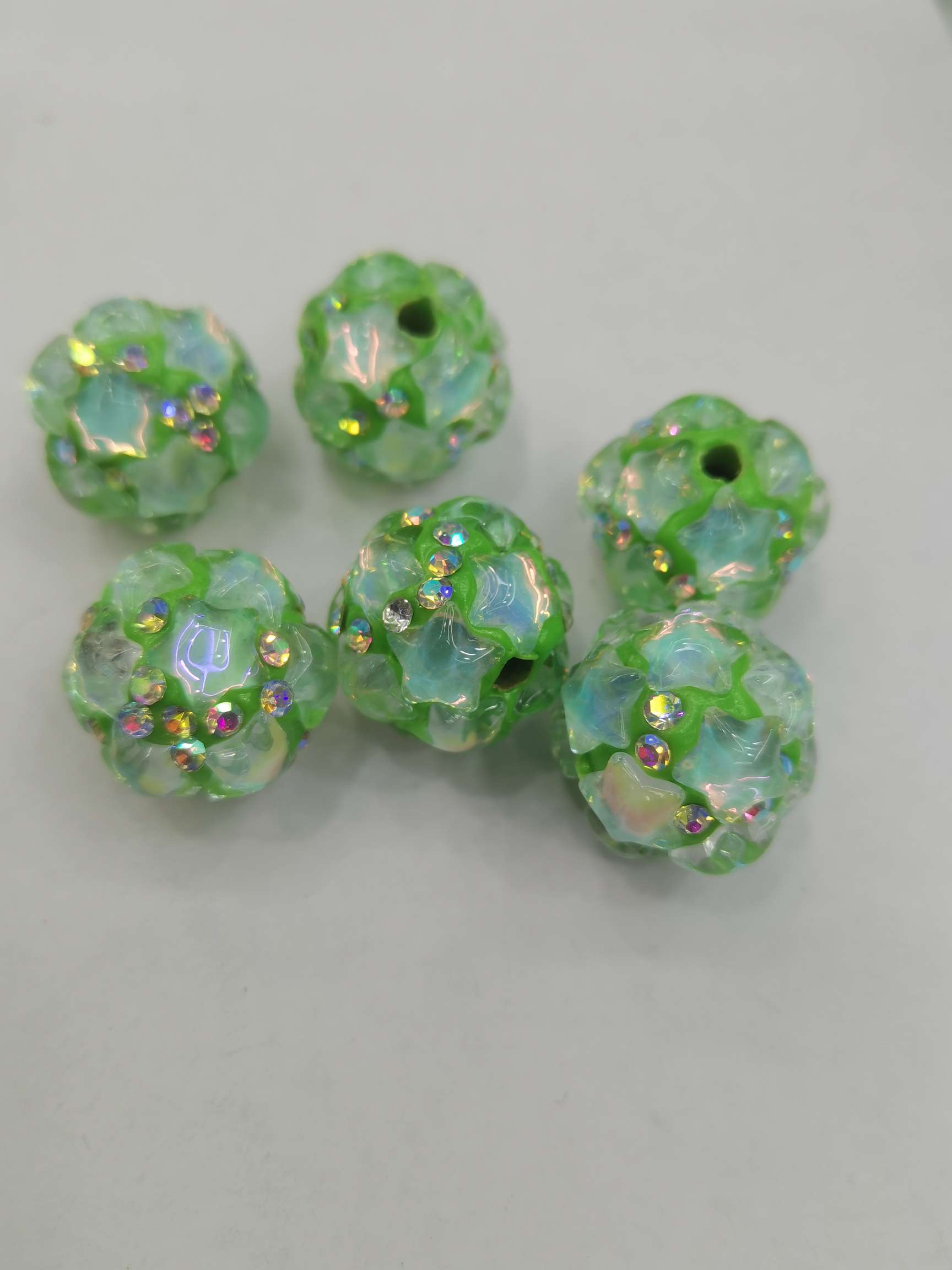 16N light green Mocha stone glass beads with straight holes detail image 3