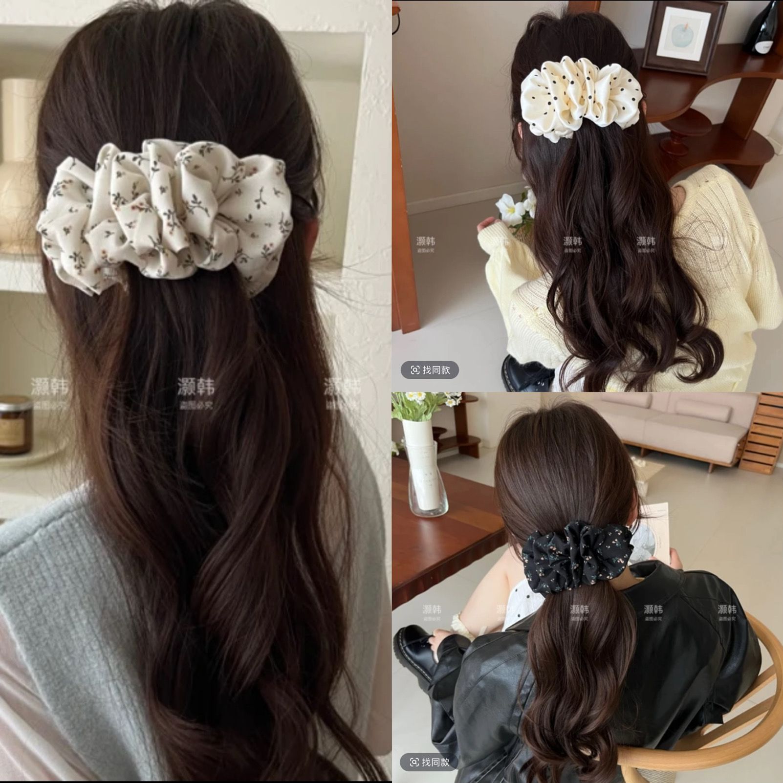 A new style of fluffy banana hairpin with pleated clouds, bubble dots and floral prints, creating a sweet and romantic atmosphere