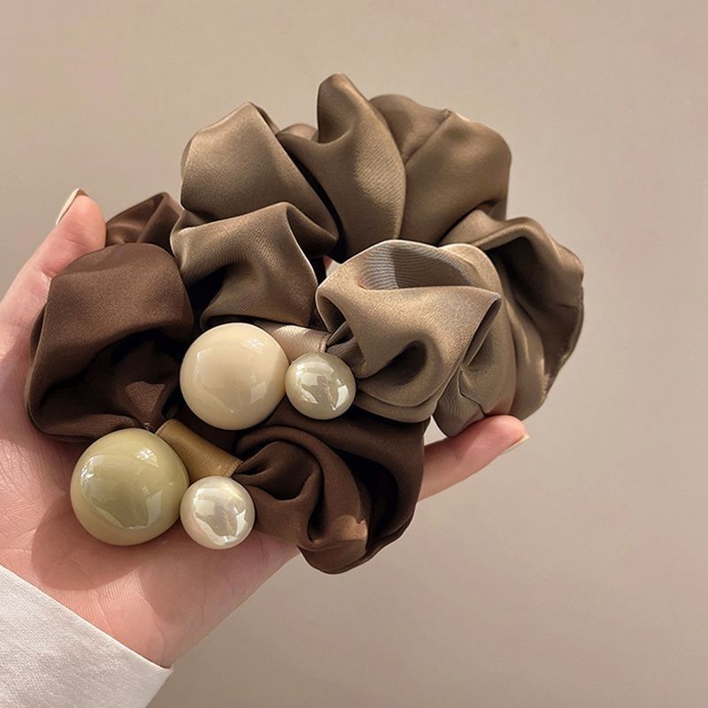 French retro pearl large intestine hair tie headband, feminine and high-end style, satin hair tie, bun head rubber band Specification image