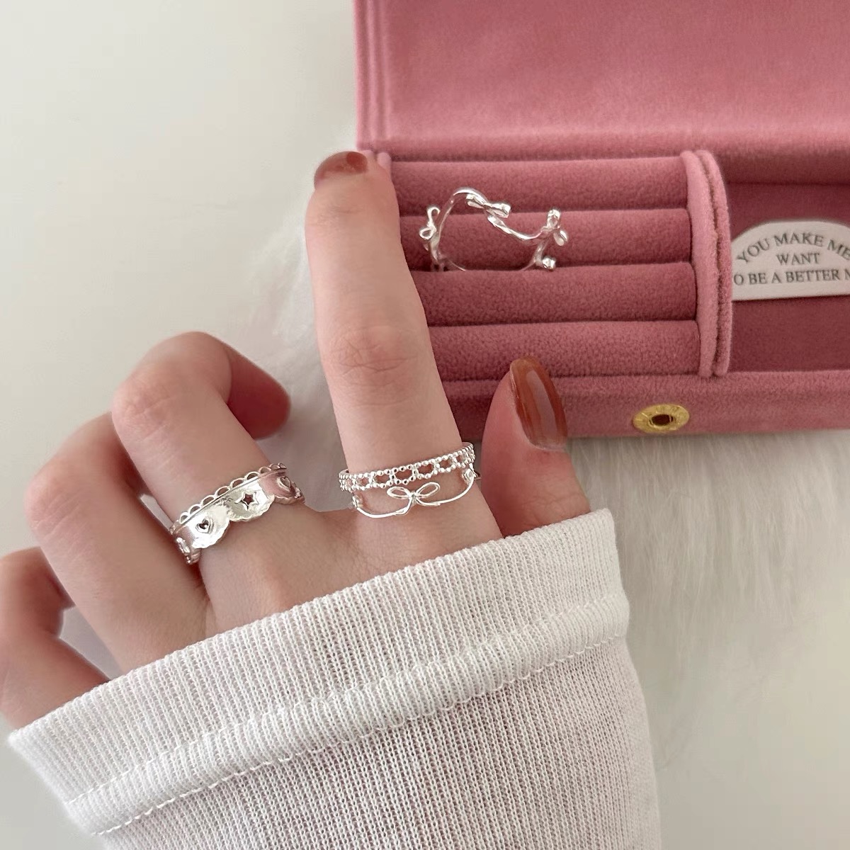 戒指/s999足银戒指/祖母绿戒指/水晶戒指/不銹鋼戒指白底实物图