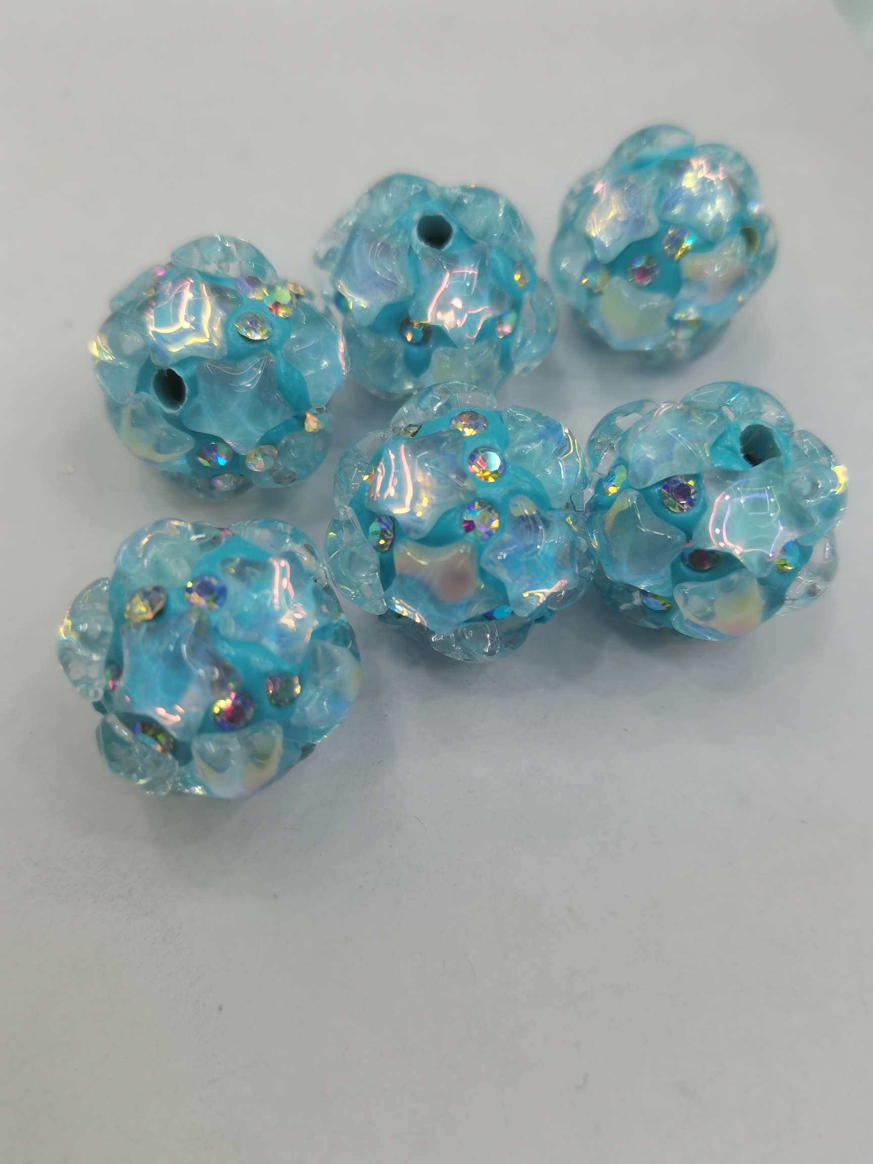 16N lake blue Mocha glass, a five-pointed star-shaped ball with a straight hole