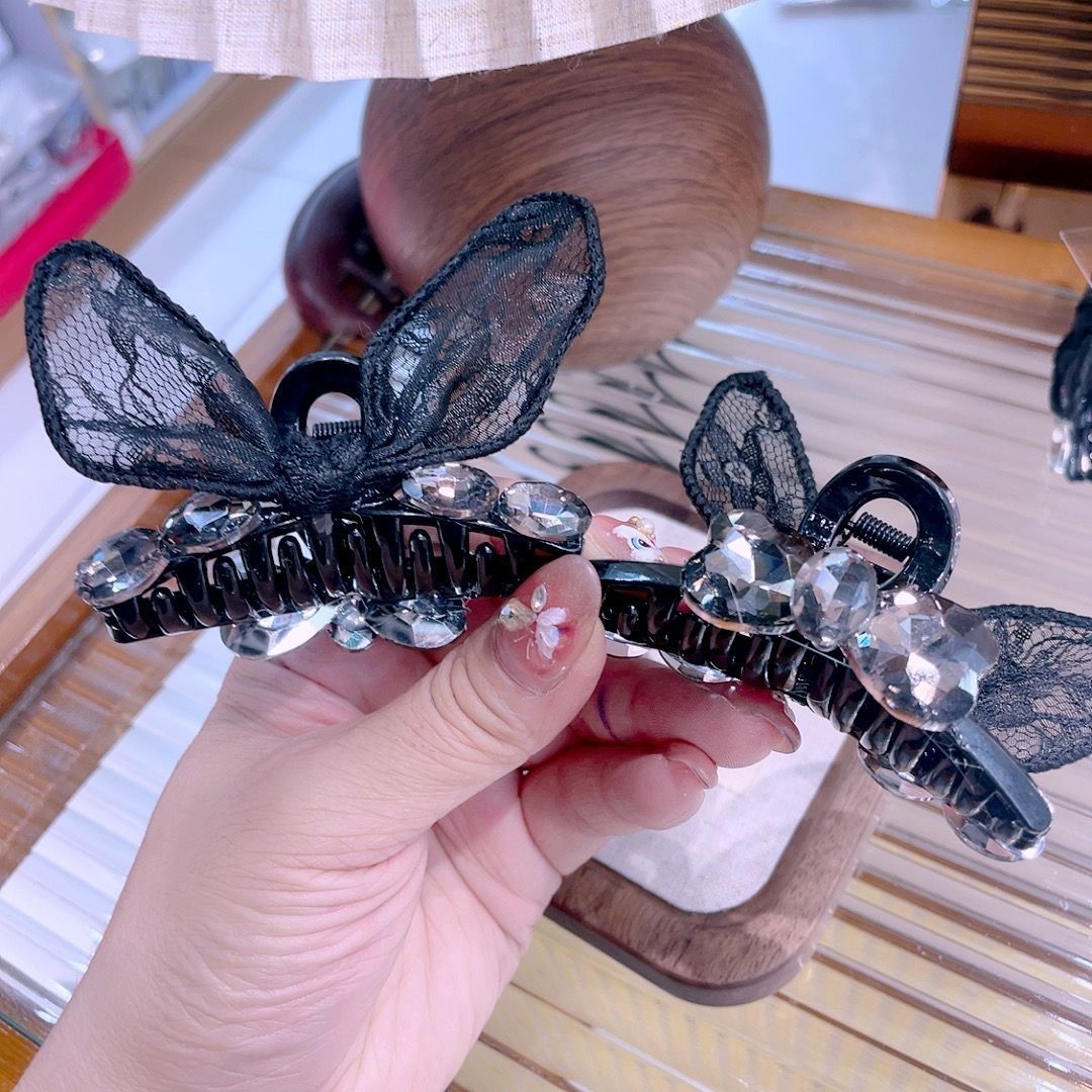 New 2025 Bow mesh hair clip, medium size, double-sided water diamond side, versatile light hair clip, bangs, elegant grip clip detail image 5