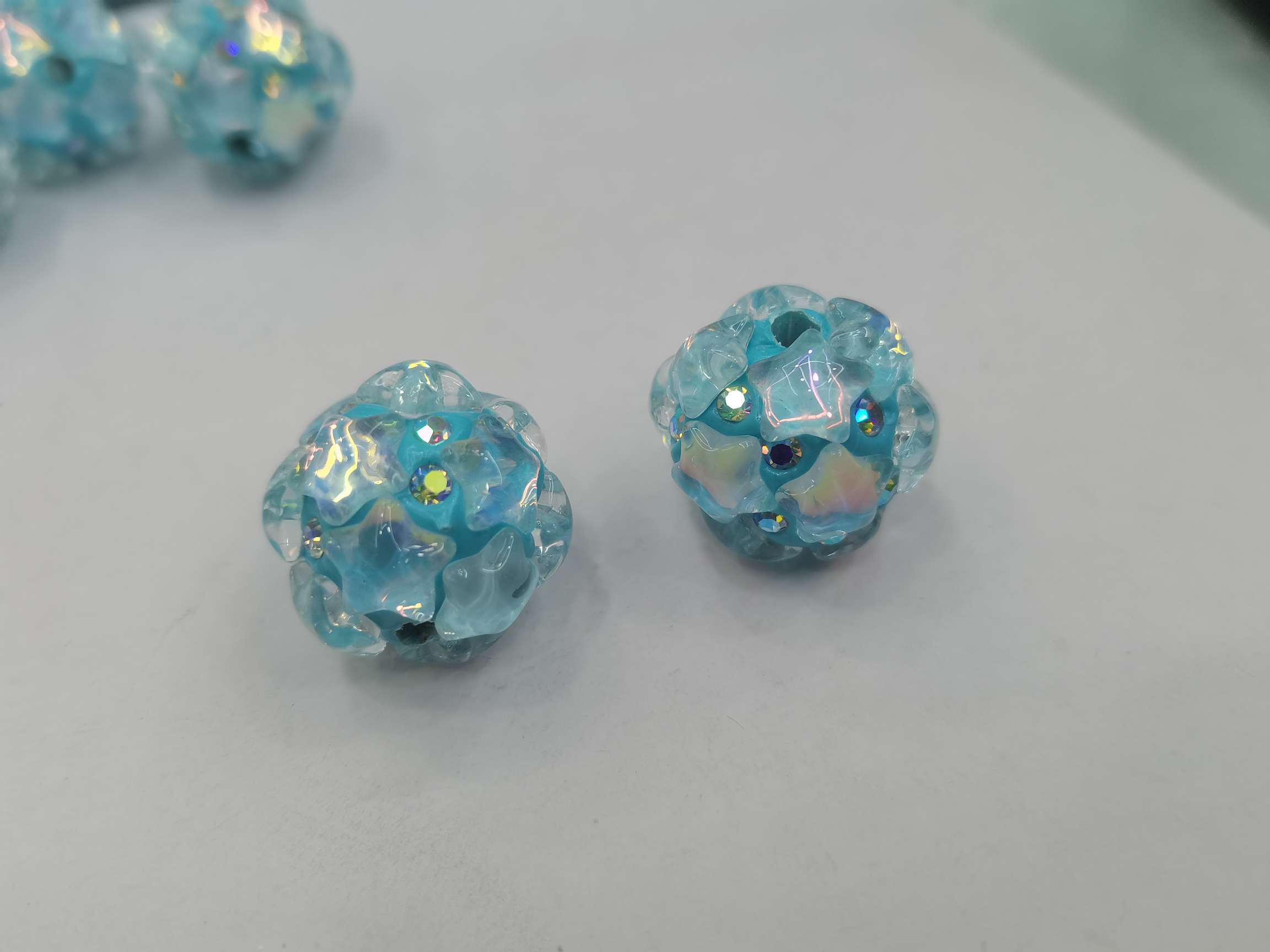 16N lake blue Mocha glass, a five-pointed star-shaped ball with a straight hole details Picture
