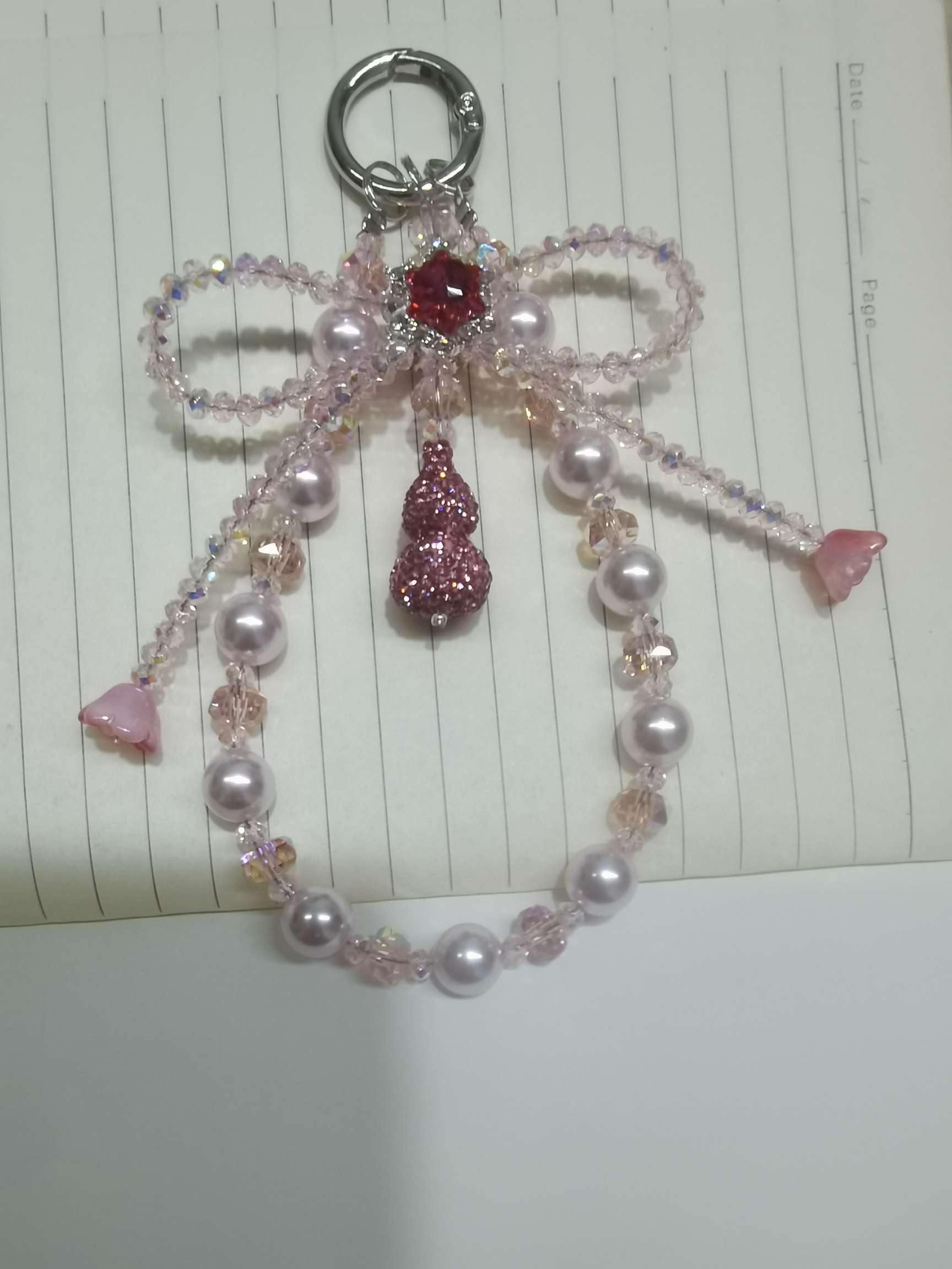 陶泥钻球蝴蝶结手机链雪花锆石