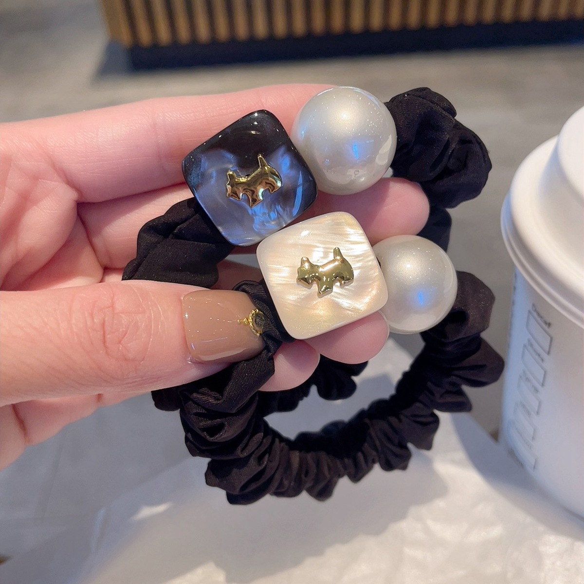 法式高级感小狗珍珠扎头发绳气质简约高弹力小肠圈马尾皮筋女头绳