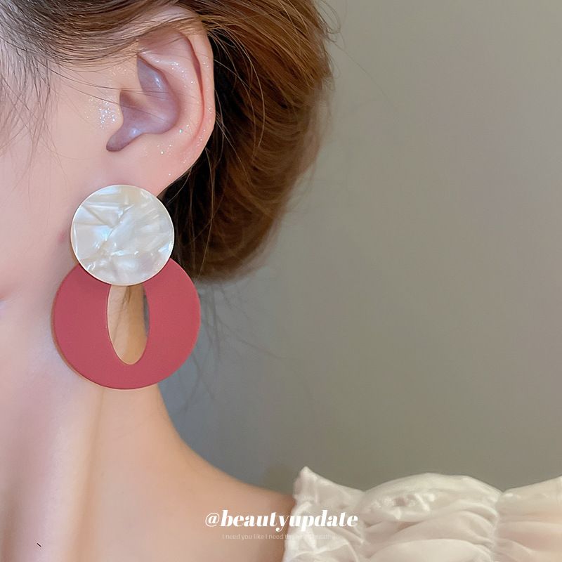 耳环海边度假风椭圆几何耳钉时尚设计耳环欧美气质夸张耳饰女