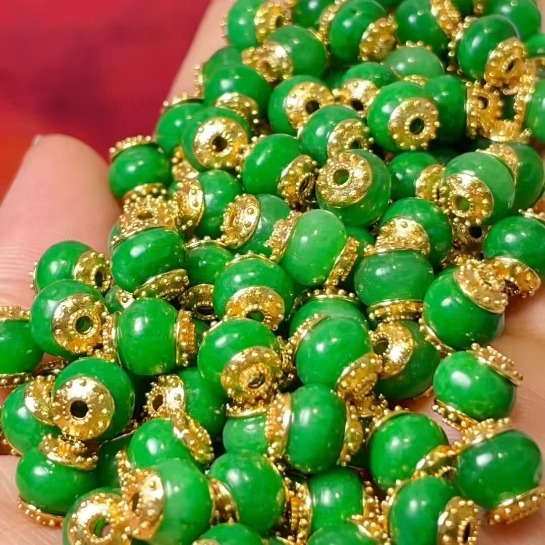 Dry green jade Road Pass diy jewelry accessories, crystal accessories, traditional sand gold accessories, copper-plated real gold, high color retention Specification image