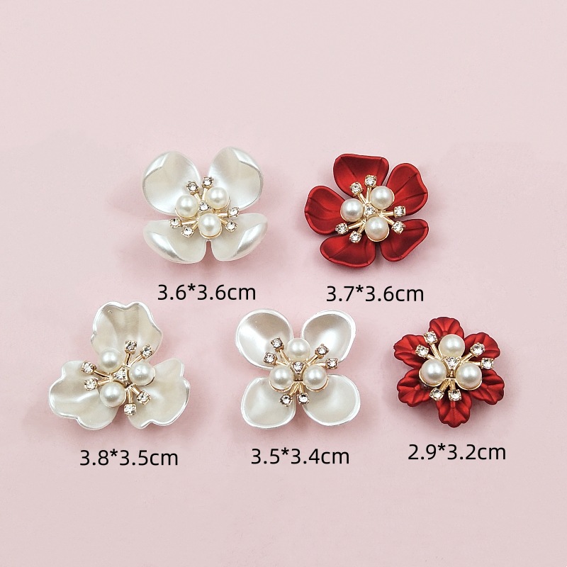 Handmade diy ancient costume bride folding fan plastic imitation pearl flower three-dimensional flower pearl inlaid diamond jewelry accessories detail image 2
