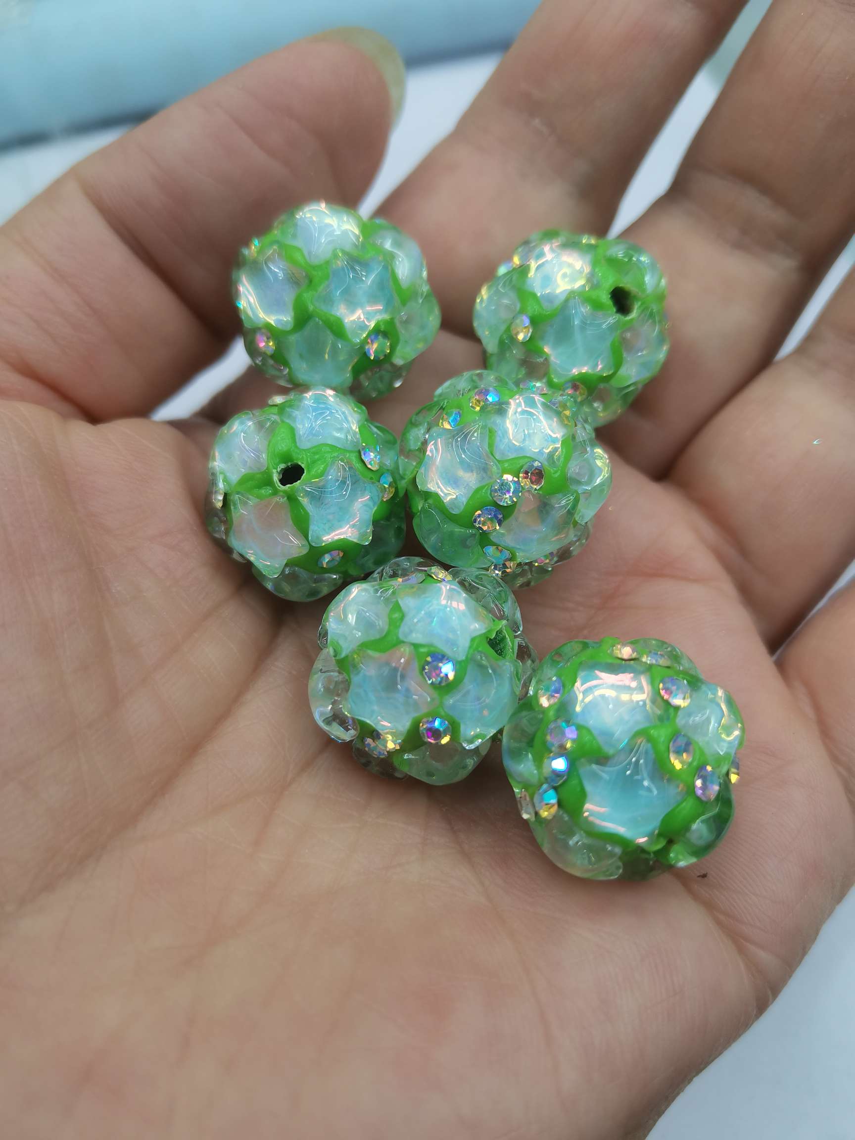 16N light green Mocha stone glass beads with straight holes