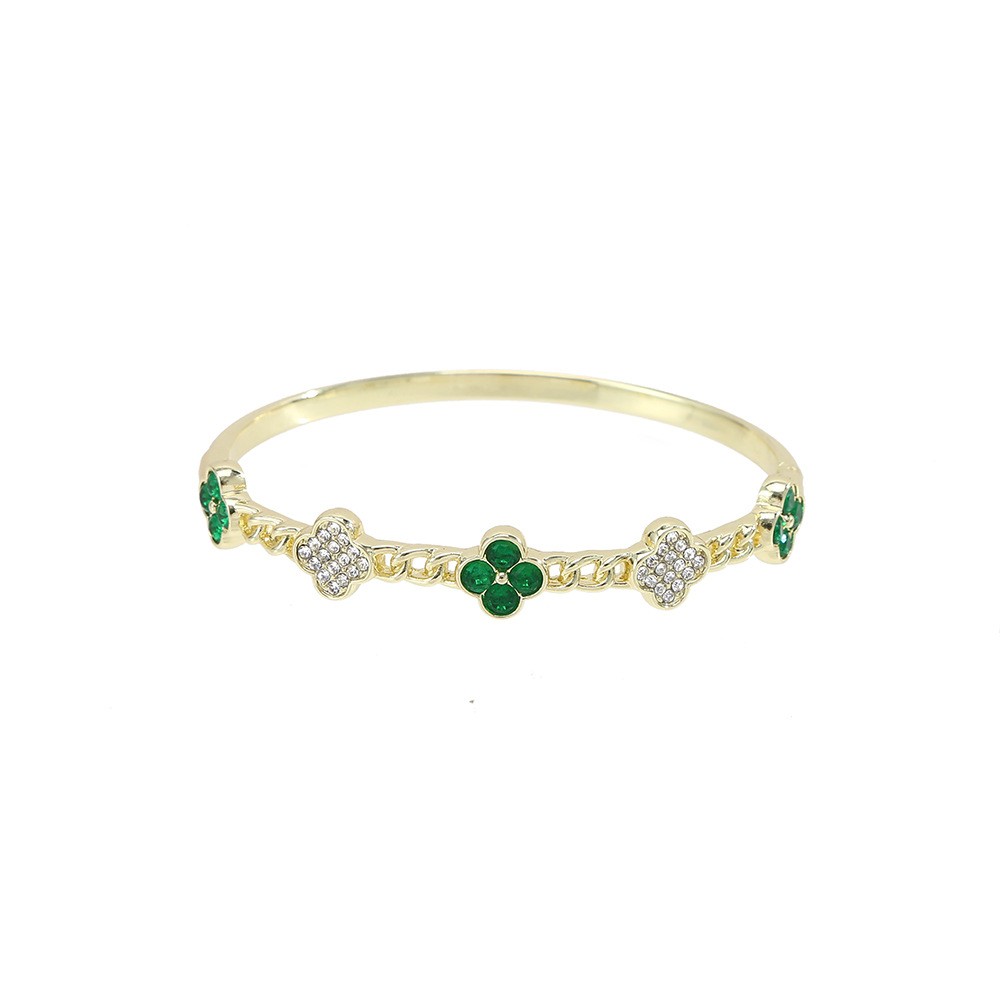Diamond-encrusted bracelet, four-leaf clover green, European and American fashion, light luxury, niche, simple and fashionable bracelet Specification image