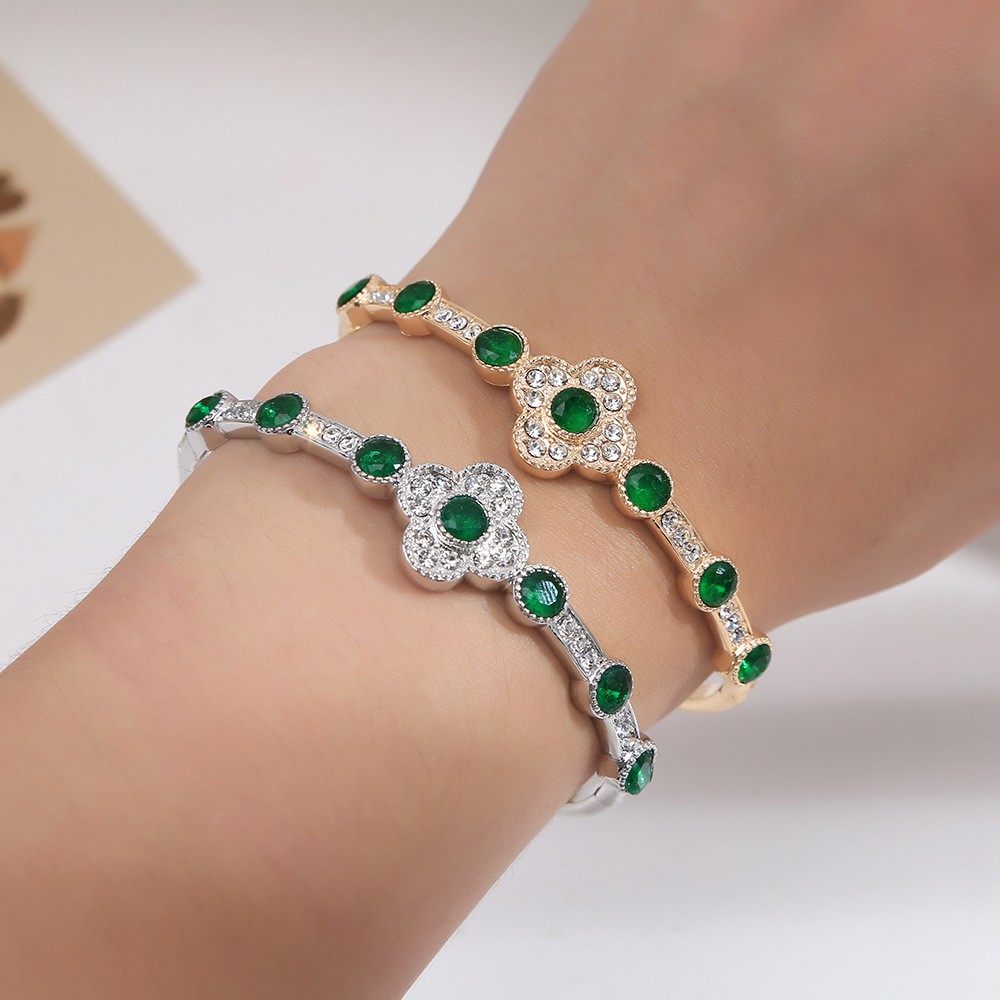 跨境锆石开口可调节手镯绿松石时尚气质手镯小众高级感百搭手链