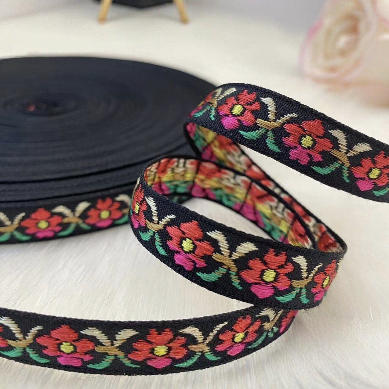 1.2cm, One Branch Flower, ethnic style embroidery, DIY, bow, ribbon, hair accessory, headwear, Hanfu, performance costume Specification image