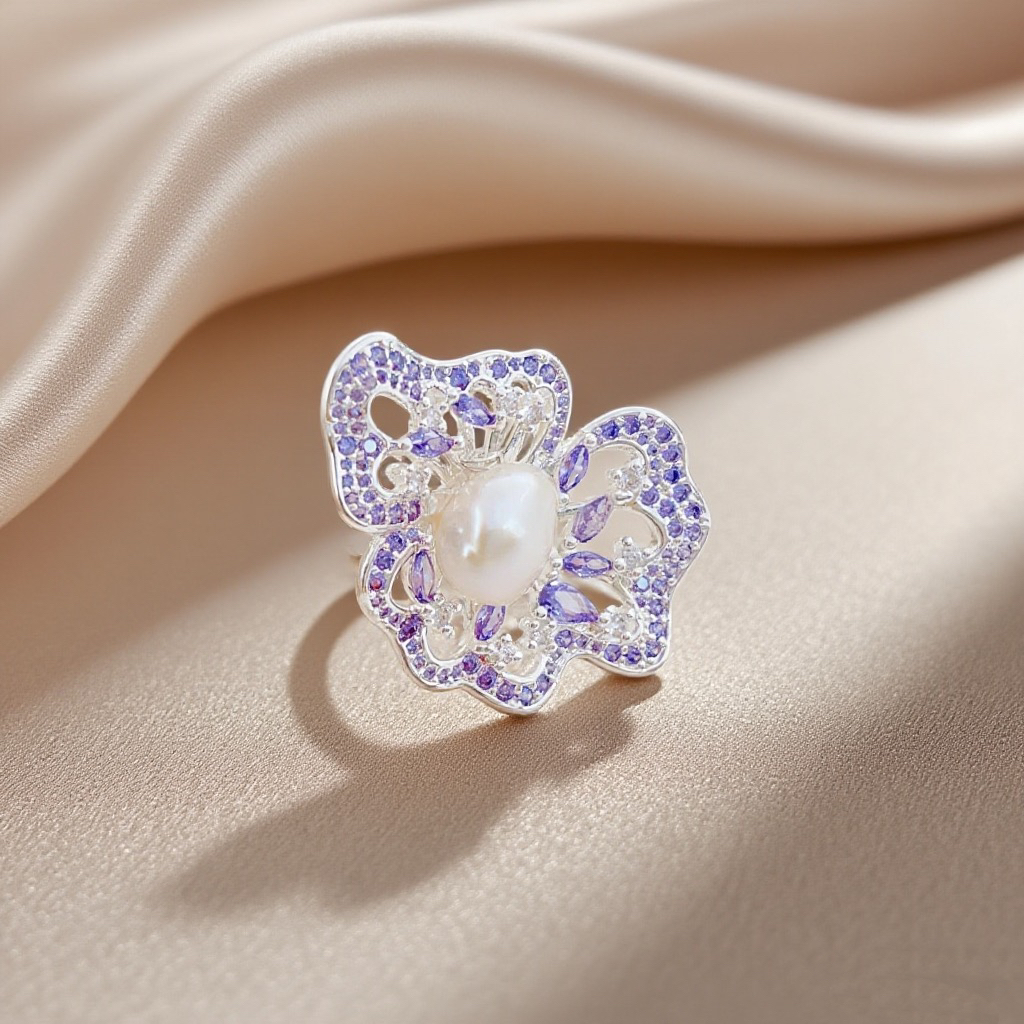A Pink And Sweet Pearl Ring With A Female Internet Celebrity Style, A Fashionable And Sweet Style, And A Unique And Trendy Decoration Ring, Suitable For Daily Wear