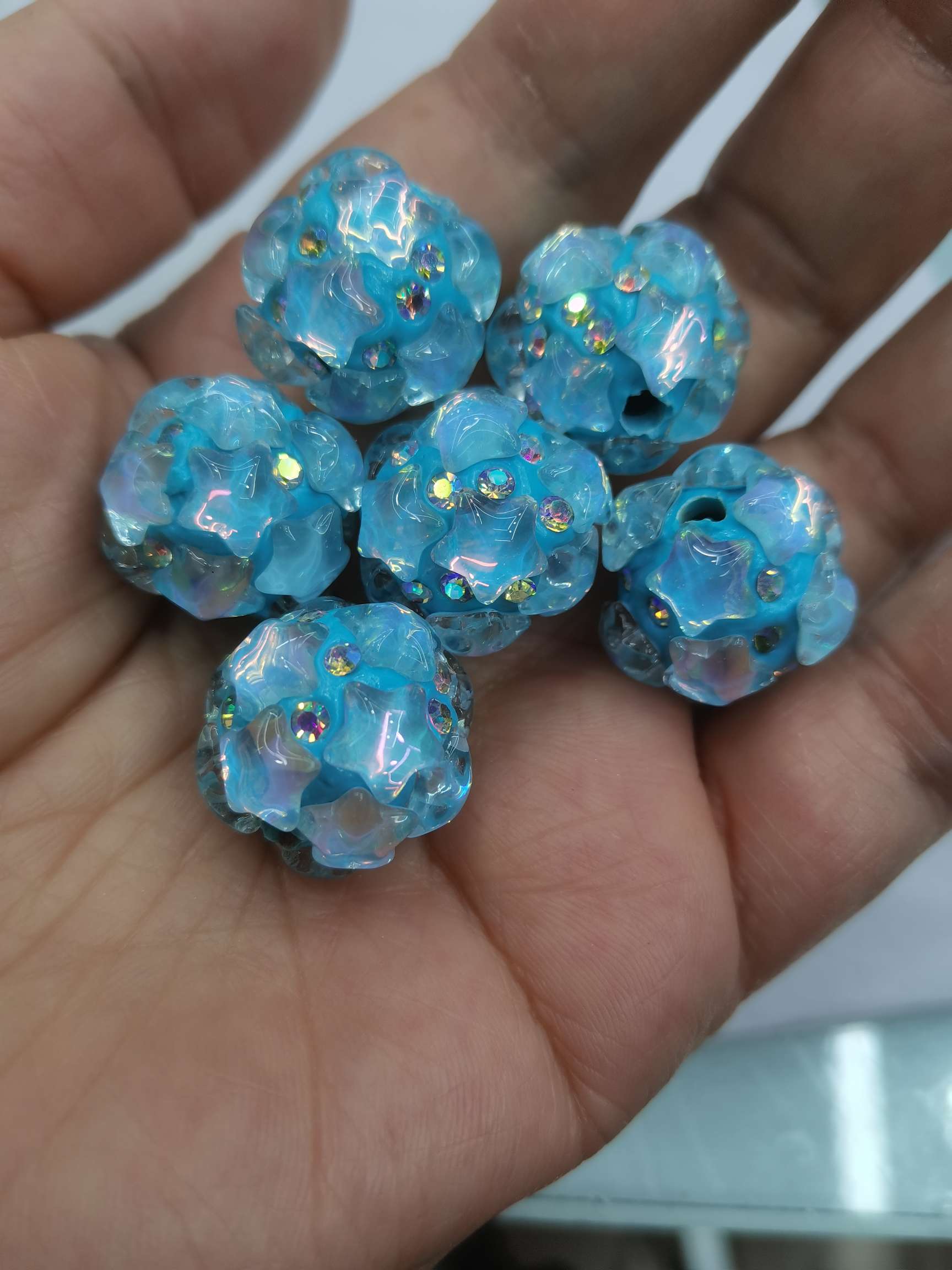 16N lake blue Mocha glass, a five-pointed star-shaped ball with a straight hole Specification image