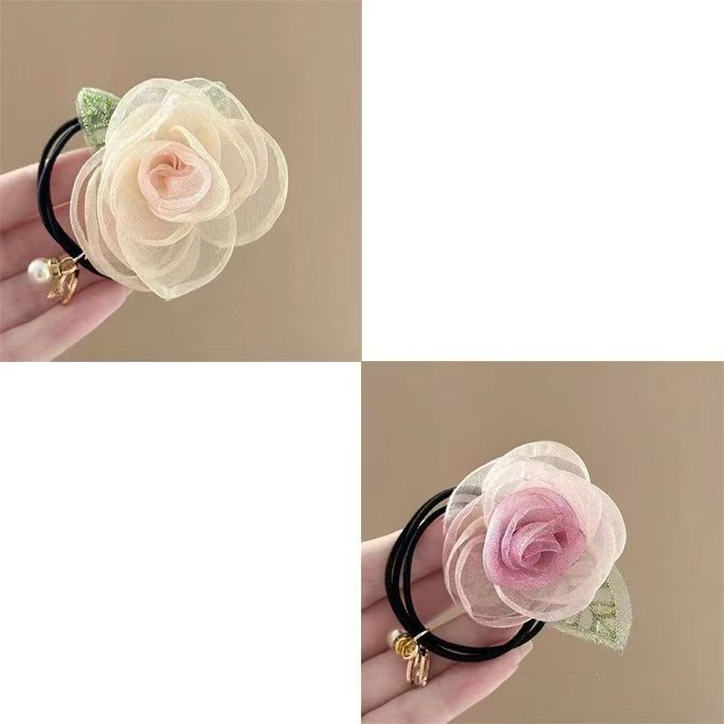 Mesh rose hair tie, fresh flower headwear, hair tie, side braid, hair clip, hair tie, high appearance level, hair accessory detail image 7