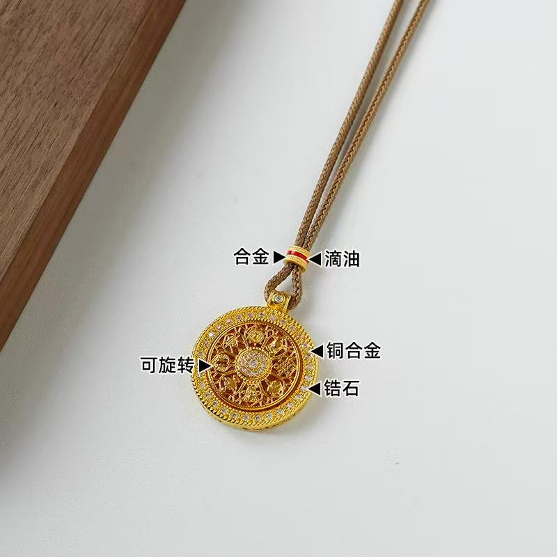 布艺古法锆石项链女士沙金饰品时尚个性项饰百搭简约女款首饰品18k金旋转罗盘饰品地摊展销会货源批发详情图6