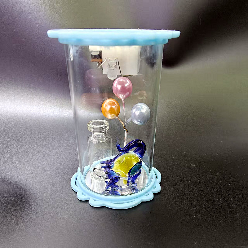 直筒8.5*6.5cm玻璃带灯摆件 金贝达瓷器水晶 7860-3322 拉丝玻璃工艺品摆件细节图