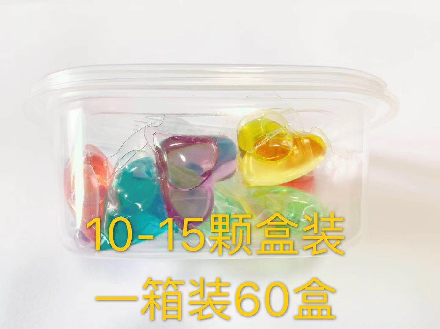 A plastic square box contains 10 laundry pods details Picture