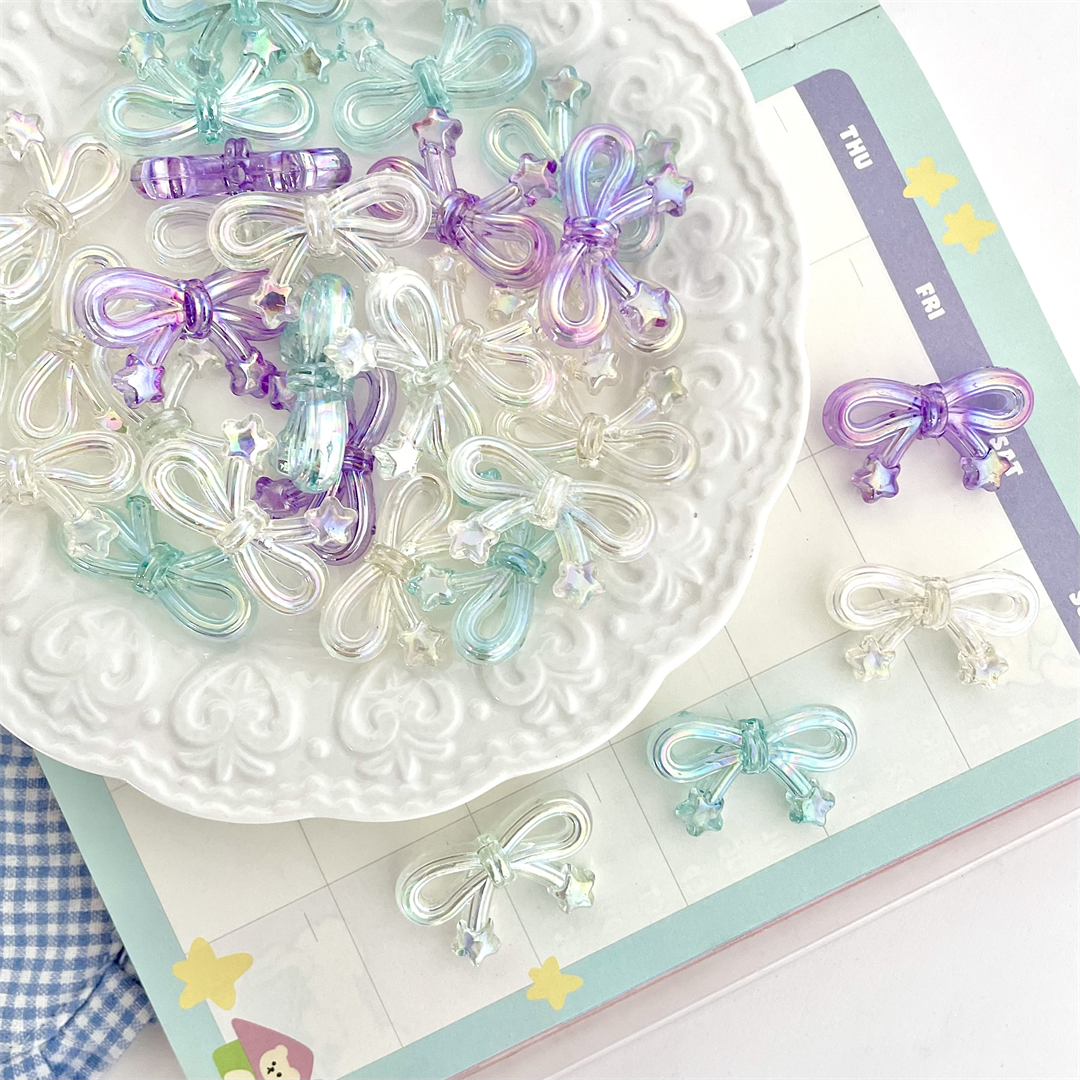 Acrylic transparent AB color-coated meteor tail bow vertical hole beaded DIY mobile phone rope keychain pen string accessories Specification image