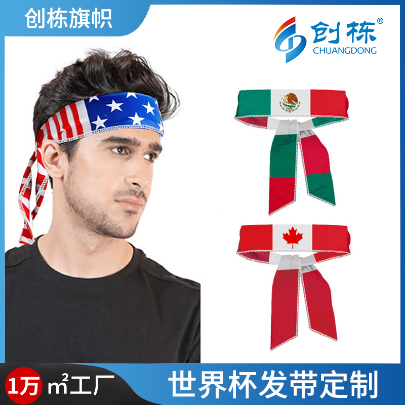 Chuangdong العلم 2026 كأس العالم عقال مروحة المنتجات الديكور الحدث الرياضي المكسيكي البوليستر رباط شعر مكافحة العرق الفرقة