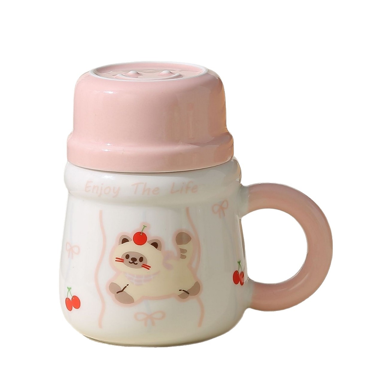 Cute cat ceramic cup with lid, home mug, gift from best friend, birthday present, coffee cup, souvenir Item Picture
